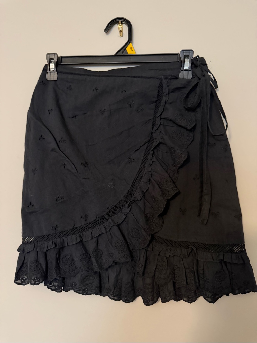 Urban Outfitters Black Eyelet Lace Ruffle Wrap Mini Skirt Small